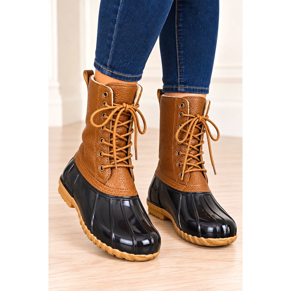 JBU by Jambu Maplewood Women Sz 9M Brown Green Water Resistant Duck Boot Lace-Up